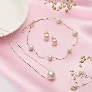 Rosy Elegance Rose Gold-Plated 925 Sterling Silver Jewelry Set with Freshwater Pearls