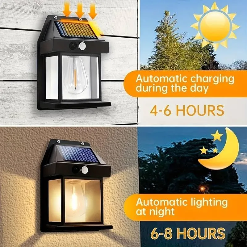 RYLAN Solar Wall Lights Outdoor, Wireless Dusk to Dawn Porch Lights Fixture, Solar Wall Lantern with 3 Modes & Motion Sensor, Waterproof Exterior Lighting with Clear Panel Premium Lamps (Pack of 3)