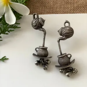 Salvanity German Silver Fun Tea & Kettle Earrings