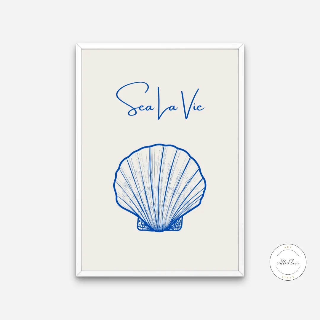 Sea La Vie Seashells Wall Art INSTANT DOWNLOAD Art Print, Blue Beige Aesthetics, Classy Poster, Sea Shell Wall Art, Modern Coastal Decor