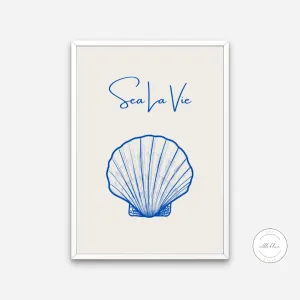 Sea La Vie Seashells Wall Art INSTANT DOWNLOAD Art Print, Blue Beige Aesthetics, Classy Poster, Sea Shell Wall Art, Modern Coastal Decor