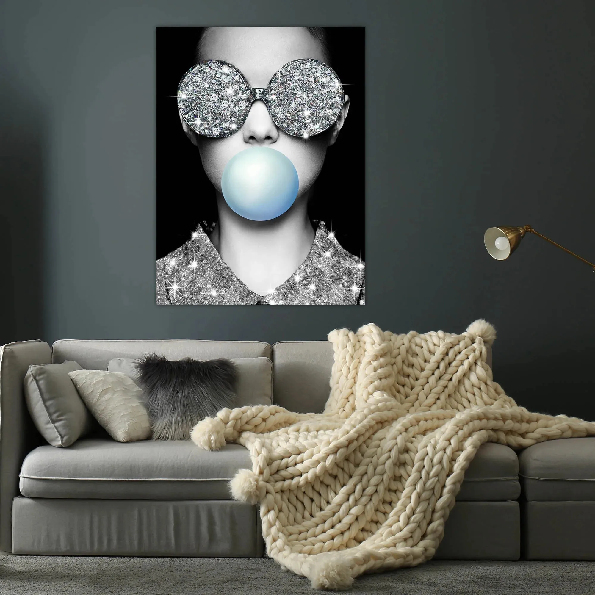 Tempered Glass Art - Women with Bubble Gum Wall Art Decor