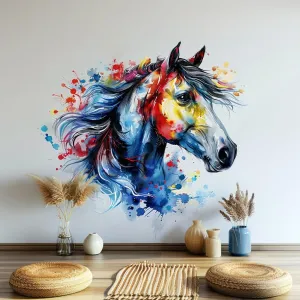 Vibrant Watercolor Horse Head Wall Decal Sticker - Artistic Animal Decor for Living Room, Creative Space