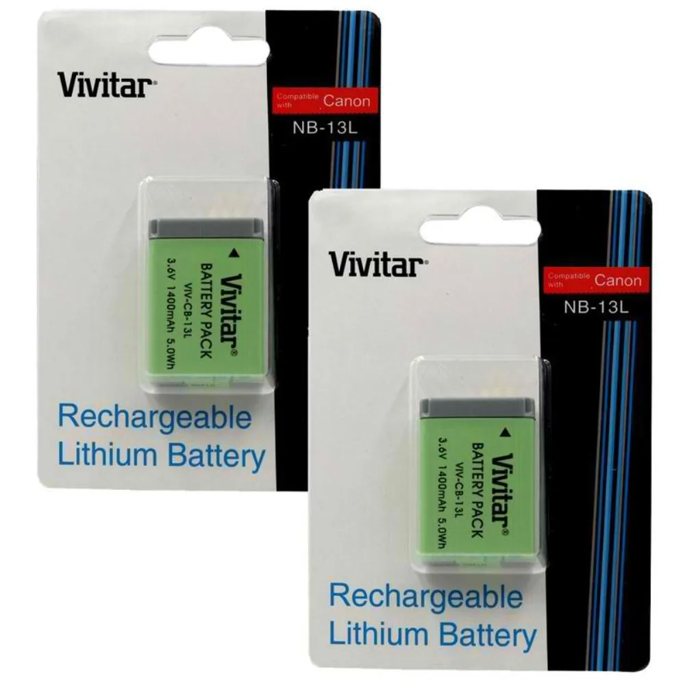 VIVITAR VIV-QCB-217 Battery Charger   Two NB-13L Replacement Battery for Canon NB-13L Battery (for Canon G5 X, G7 X, G7 X Mark II, G9 X, G9X Mark II, SX720 HS)