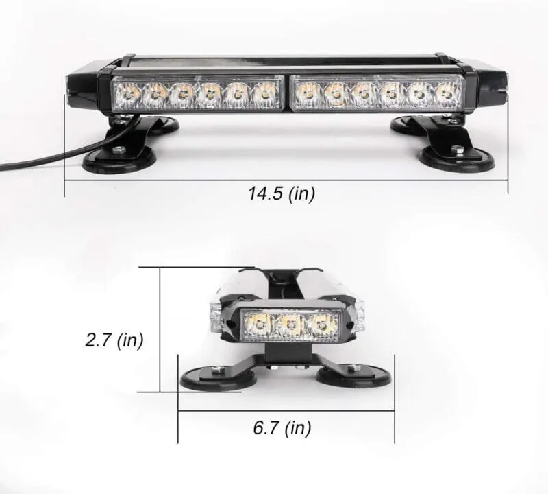 VMAXElite™ Rooftop Strobe Light Bar: LED Amber/White,Magnetic Flashing Warning Hazard, Traffic Advisor