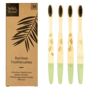 Wild & Stone Adult Bamboo Toothbrush - Medium Bristles - 4 Pack