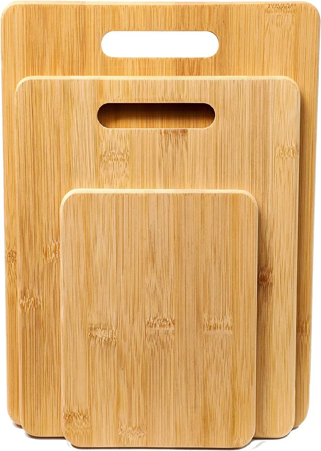 Wood Bamboo Cutting Board Set of 3 with Handle, Organic Wood Cutting Board for Chopping Meat, Butcher Block, Veggies & Cheese, for Kitchen